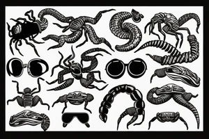 Scorpion pepper mullet 80s style sunglasses tattoo idea