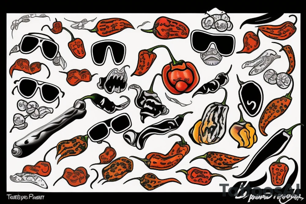 Habanero pepper mullet sunglasses tattoo idea