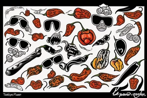 Habanero pepper mullet sunglasses tattoo idea