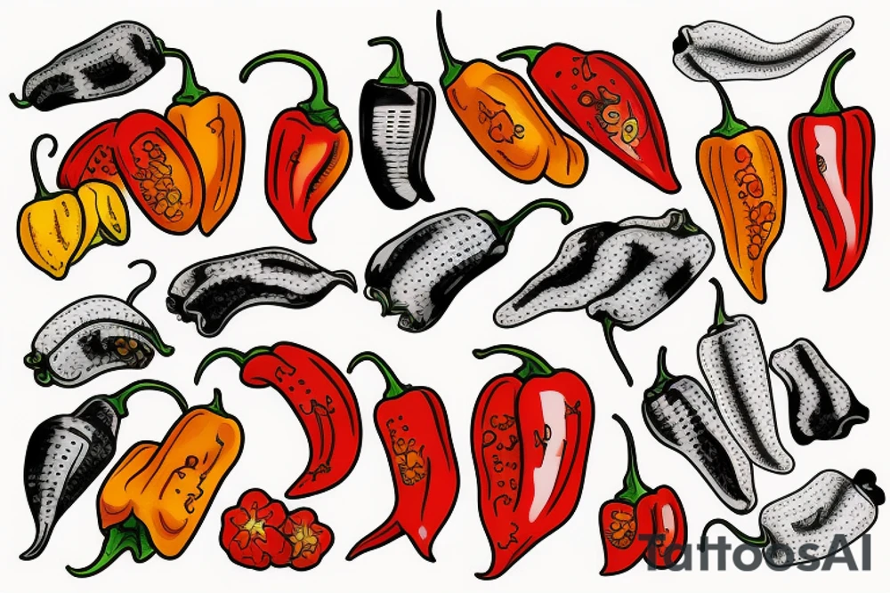 Habanero pepper with mullet wearing sunglasses tattoo idea