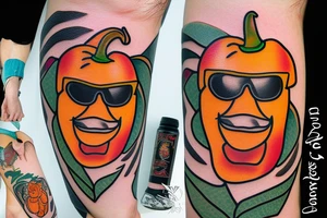 Cartoon habanero wearing aviators with mullet tattoo idea