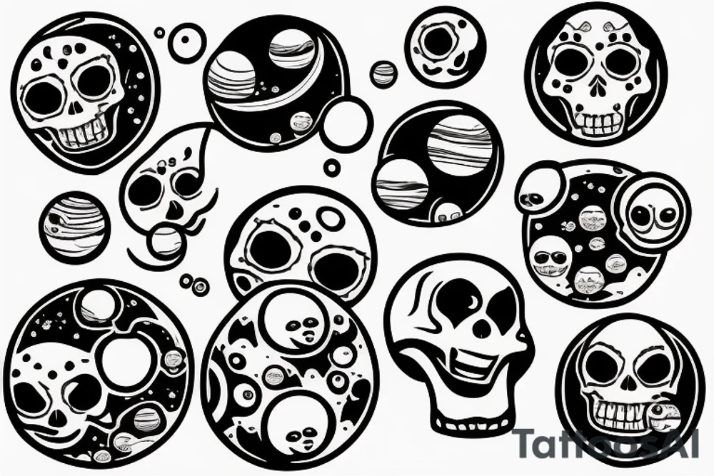 Skull with planets breaking out of the head tattoo idea