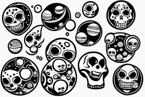 Skull with planets breaking out of the head tattoo idea