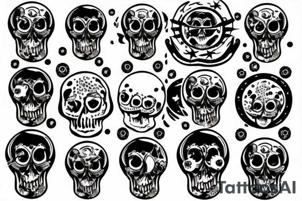 Skull with planets breaking out of the head tattoo idea