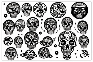 Skull with planets breaking out of the head tattoo idea