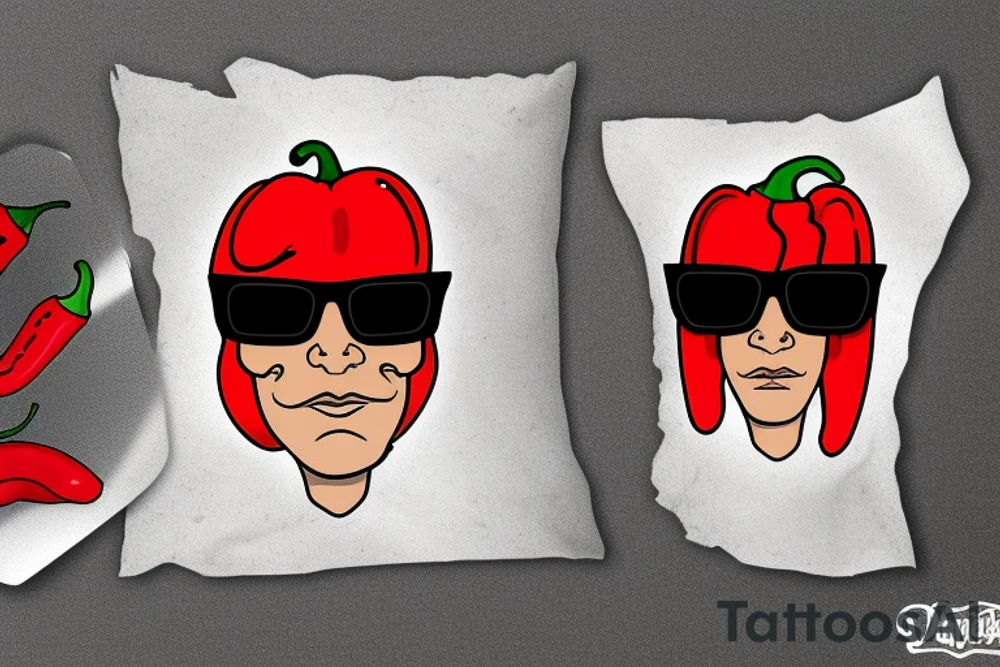 Chile Pepper with a mullet wearing sunglasses tattoo idea