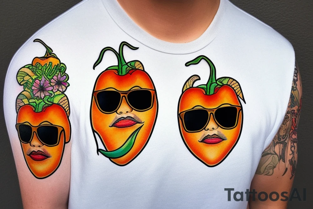 Habanero with a mullet wearing sunglasses tattoo idea