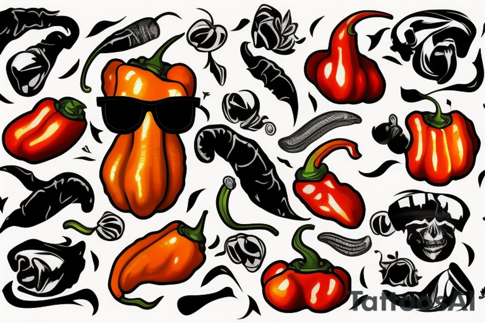 Habanero with a mullet wearing sunglasses tattoo idea