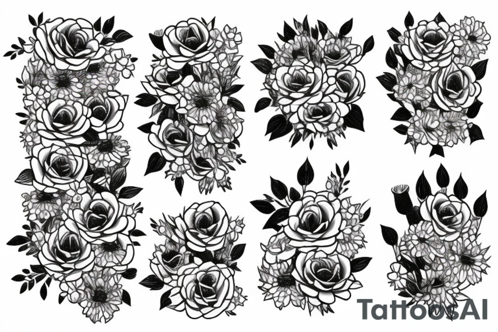 Roses asters and narcissus flowers tattoo idea