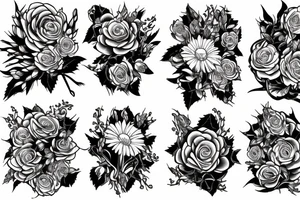 Rib tattoo, Roses, asters, and narcissus flowers tattoo idea