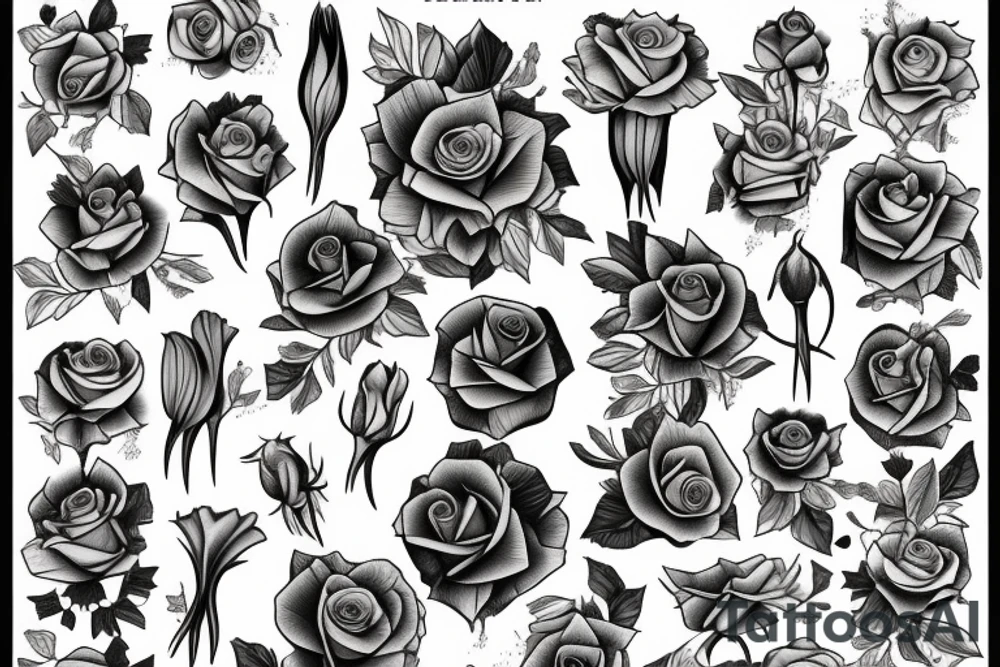 Bouquet of roses, morning glory, and narcissus tattoo idea