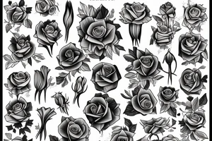 Bouquet of roses, morning glory, and narcissus tattoo idea