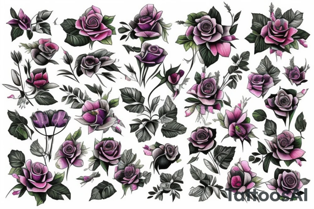 Bouquet of roses, morning glory, and narcissus tattoo idea