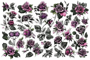 Bouquet of roses, morning glory, and narcissus tattoo idea