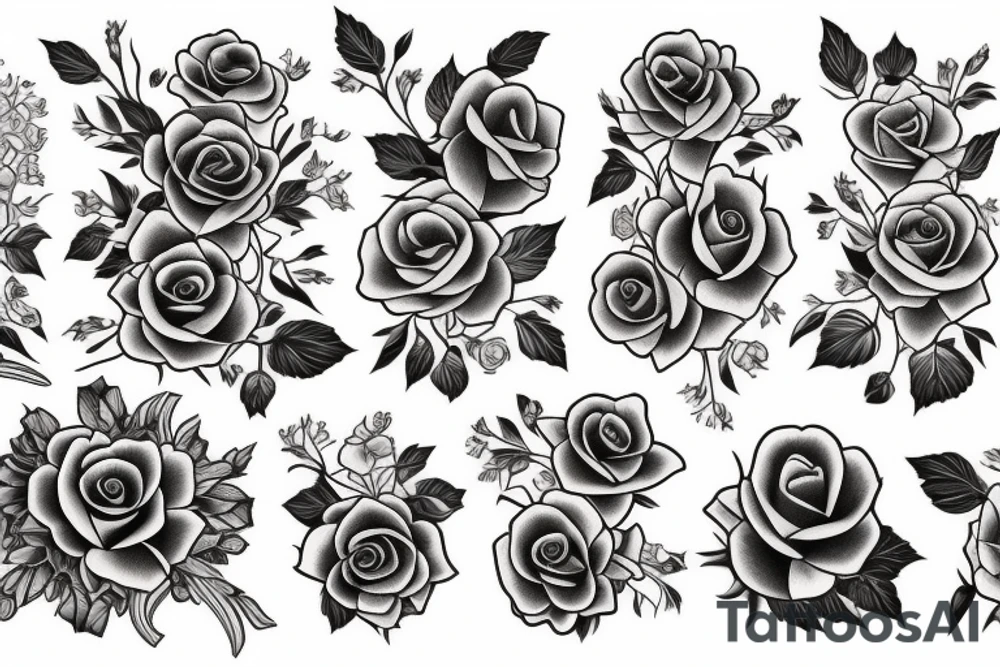 Bouquet of roses, morning glory, and narcissus tattoo idea