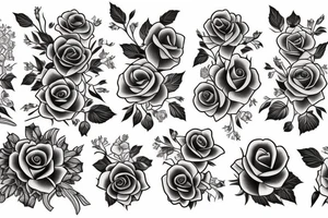 Bouquet of roses, morning glory, and narcissus tattoo idea