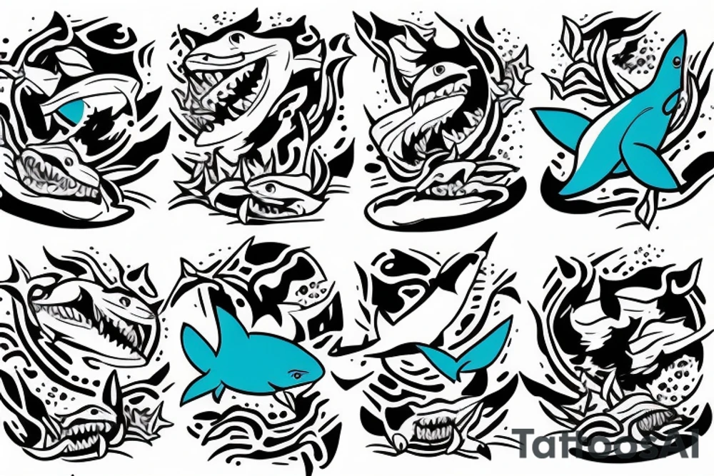 Three happy sharks swimming together tattoo idea