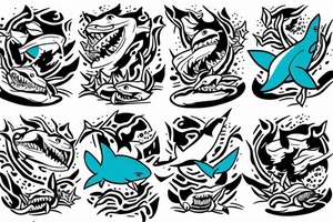 Three happy sharks swimming together tattoo idea