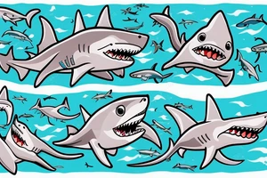 Three happy sharks swimming together tattoo idea