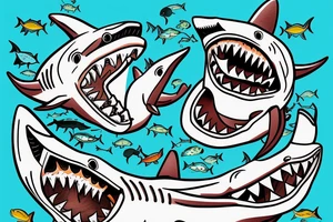 Three happy sharks swimming together tattoo idea