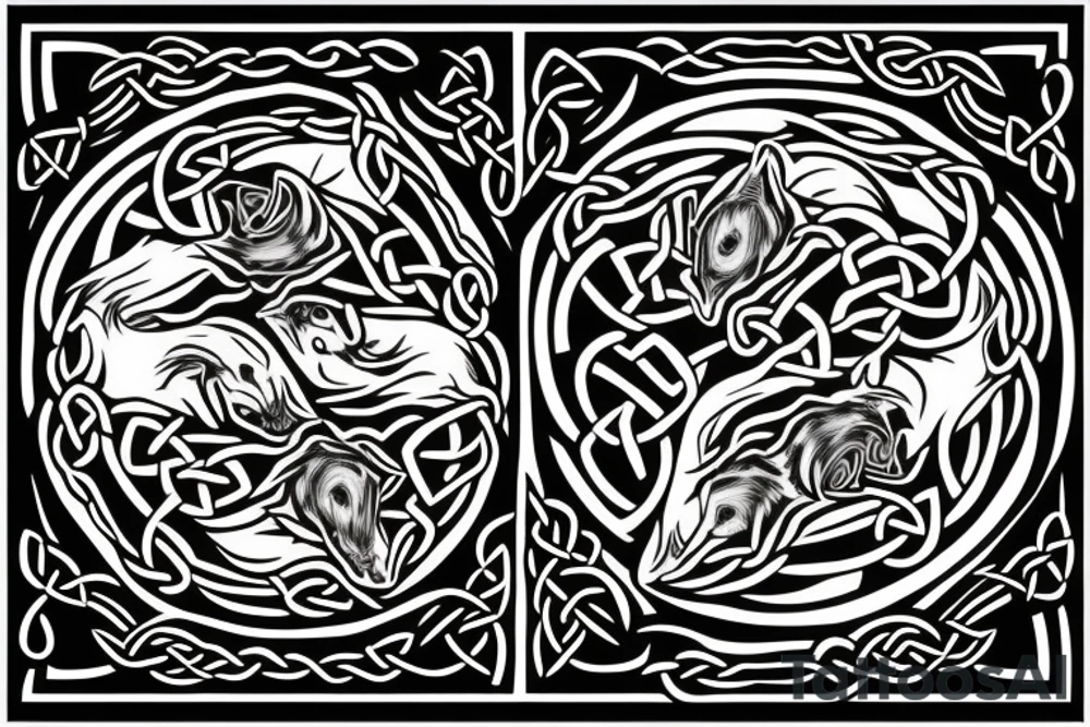 Two wolves done in celtic style facing each other. With a circle in the middle tattoo idea Two wolves done in celtic style facing each other. With a circle in the middle tattoo idea