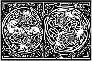 Two wolves done in celtic style facing each other.  With a circle in the middle tattoo idea