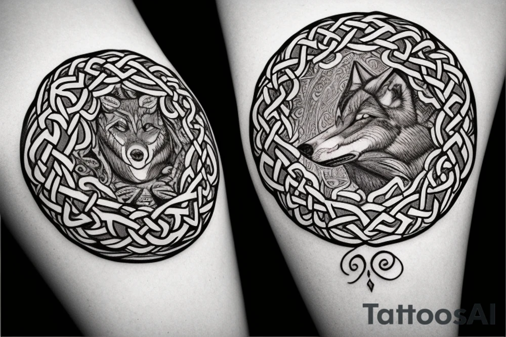 Two wolves done in celtic style facing each other. With a circle in the middle tattoo idea