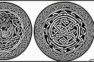 Two wolves done in celtic style facing each other.  With a circle in the middle of the two wolves tattoo idea