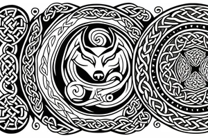 Two wolves done in celtic style facing each other.  With a circle in the middle of the two wolves tattoo idea