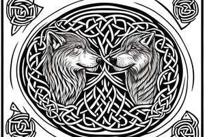 Two wolves done in celtic style facing each other.  With a circle in the middle of the two wolves inside the circle is empty tattoo idea