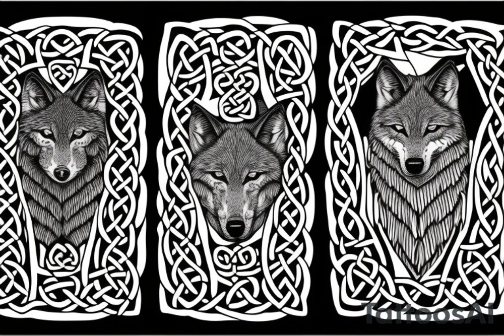 Two wolves done in celtic style facing each other. tattoo idea