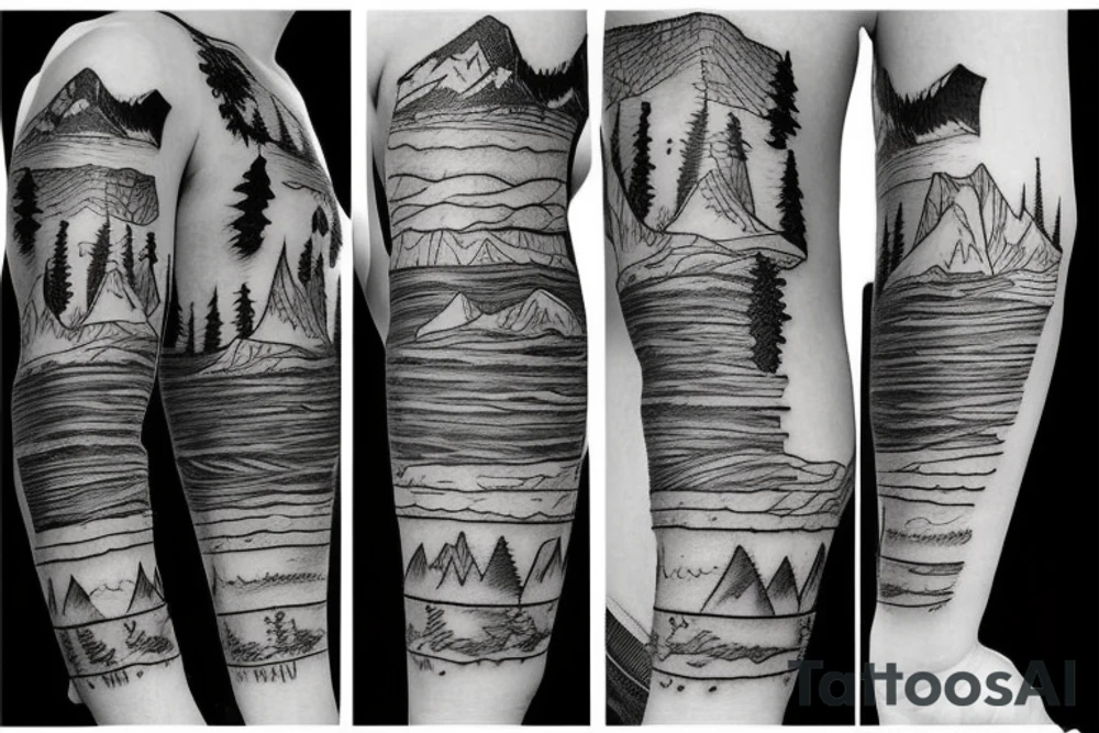 Mountain tattoo, patchwork style tattoo idea