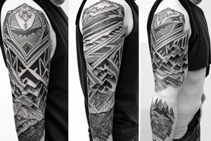 Mountain tattoo, patchwork style, New Zealand tattoo idea