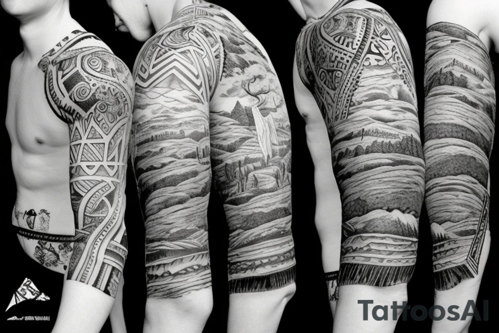 Mountain tattoo, patchwork style, New Zealand tattoo idea Mountain tattoo, patchwork style, New Zealand tattoo idea
