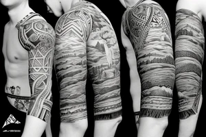 Mountain tattoo, patchwork style, New Zealand tattoo idea