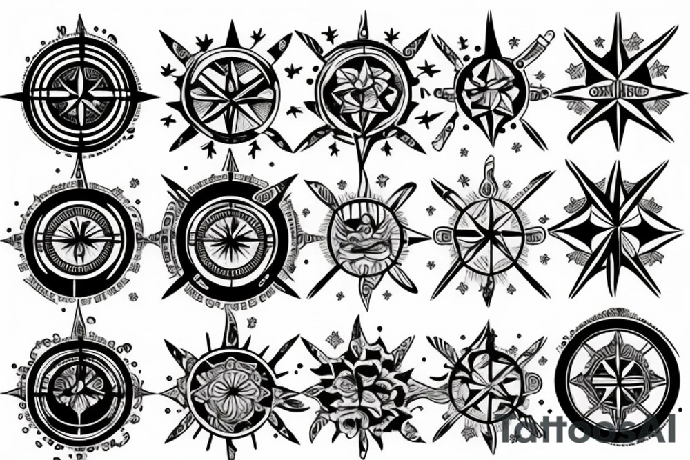 Compass patchwork tattoo idea