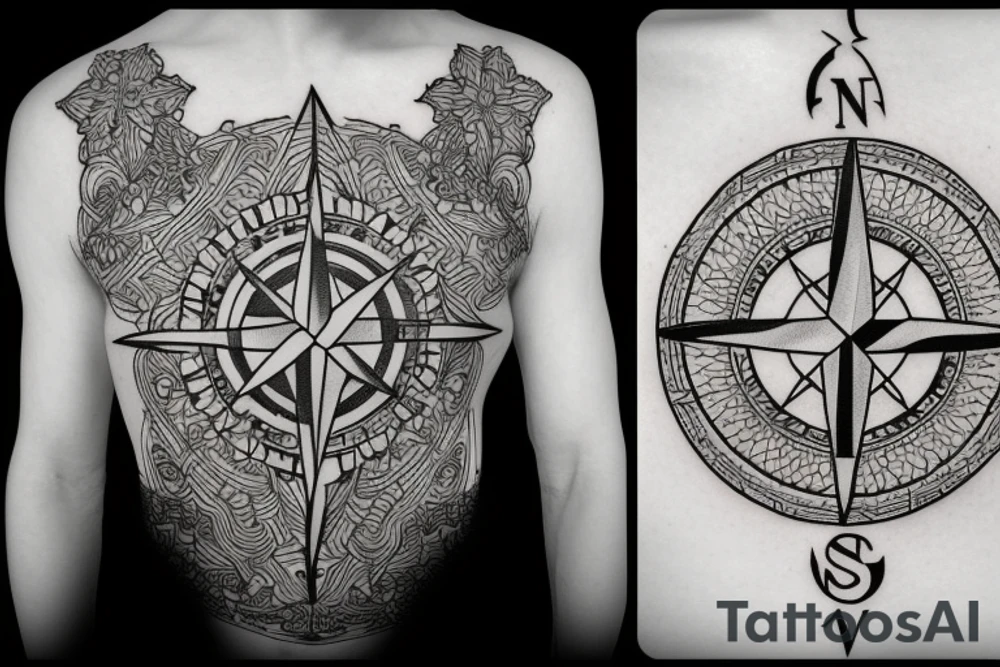 Compass patchwork tattoo idea