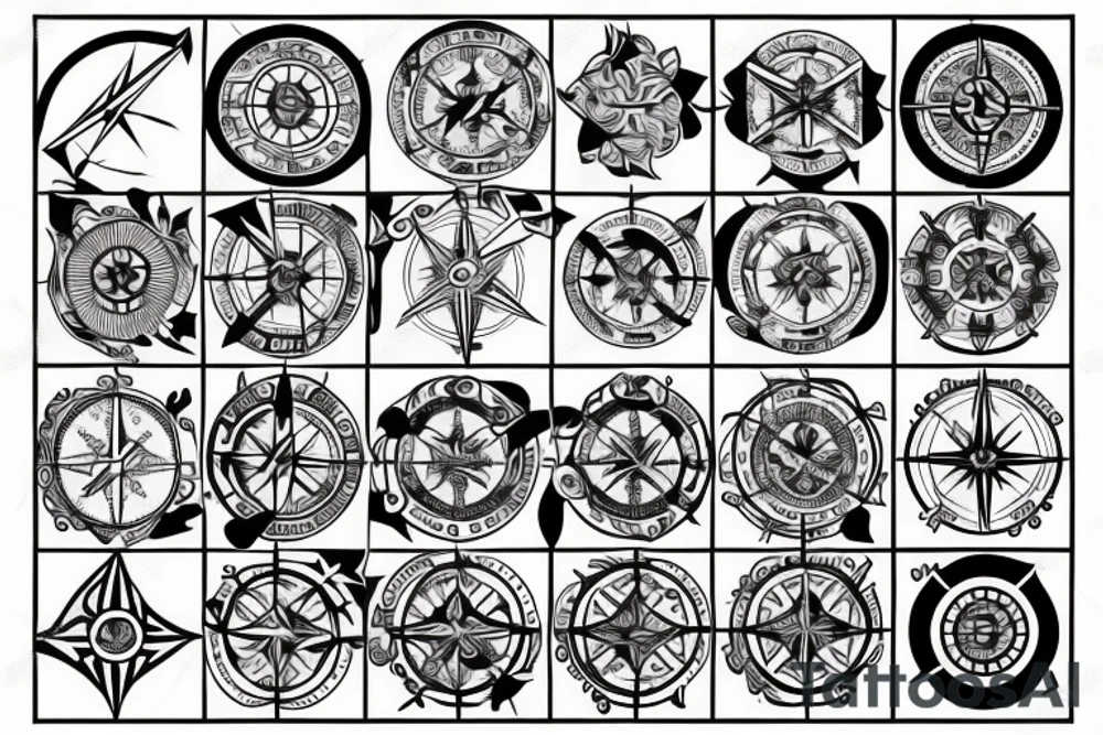 Compass patchwork tattoo idea
