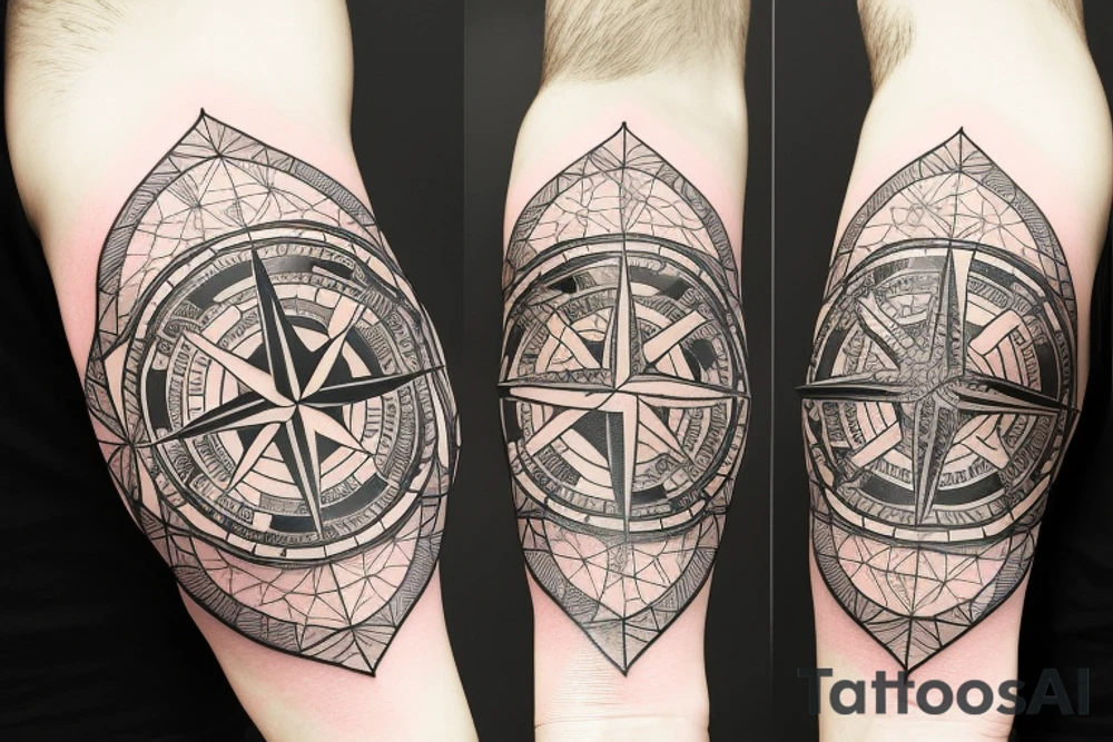 Compass patchwork tattoo idea