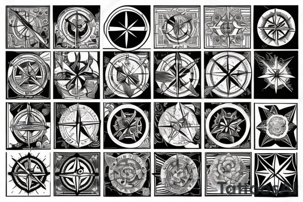 Compass patchwork tattoo idea
