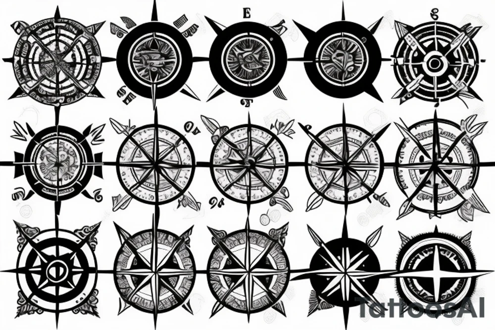 Compass patchwork tattoo idea