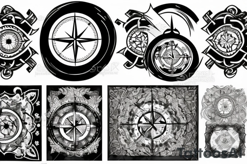 Compass patchwork tattoo idea