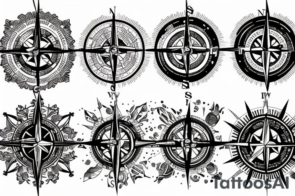 Compass patchwork tattoo idea
