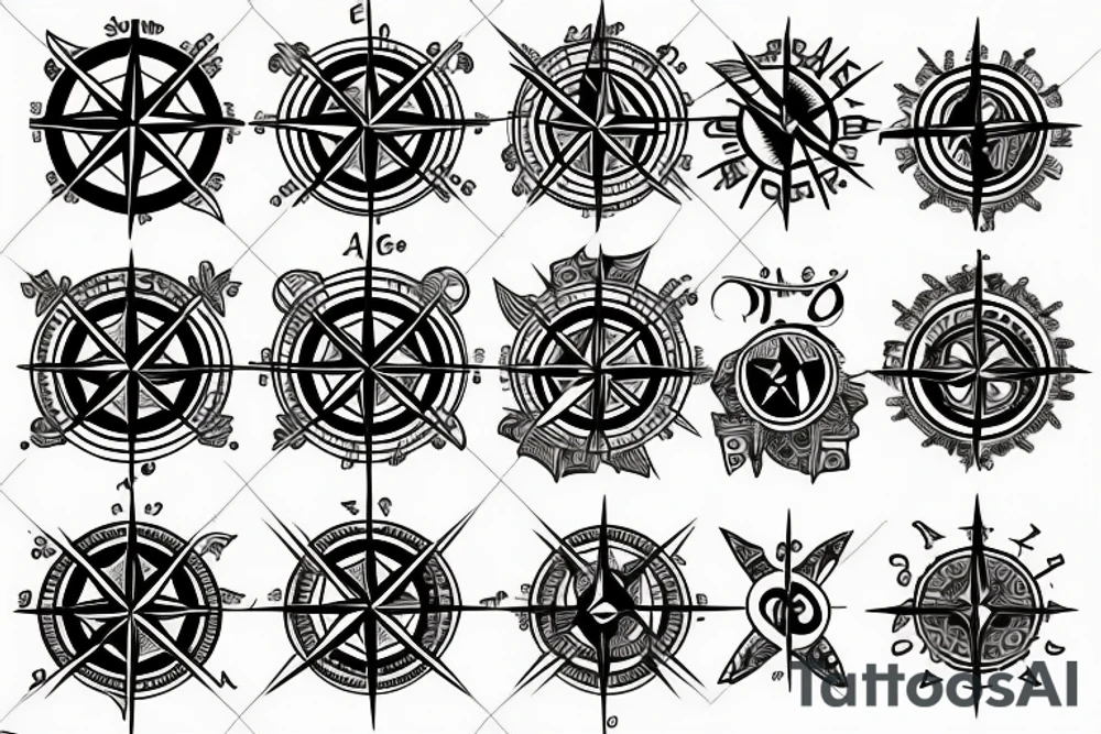Compass patchwork tattoo idea