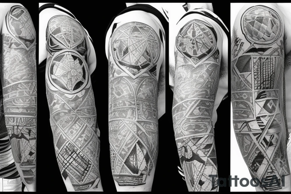 Men’s atlas patchwork tattoo idea
