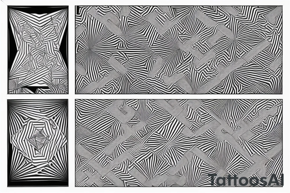 geometrische Muster wie mc Escher

Art Fusion tattoo style, white background, --no skin tattoo idea
