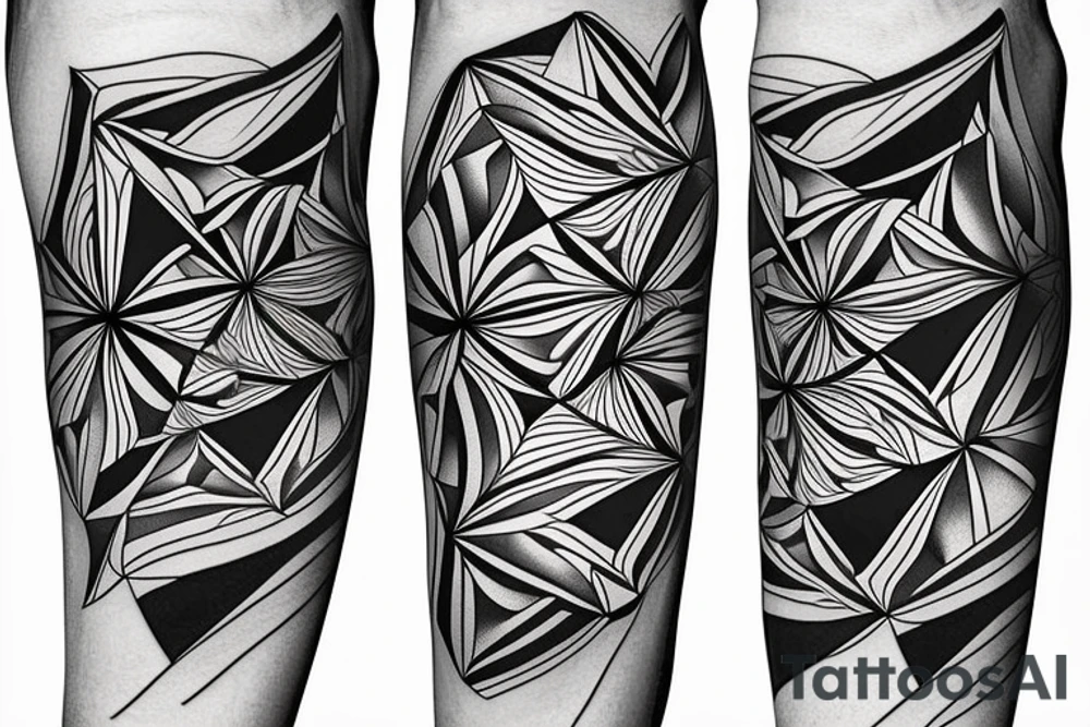 geometrische Muster wie mc Escher

Art Fusion tattoo style, white background, --no skin tattoo idea