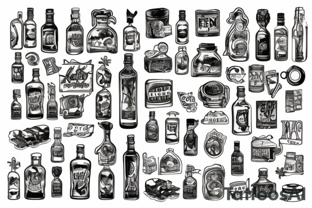 Rum bottle patchwork tattoo idea