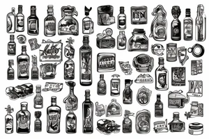 Rum bottle patchwork tattoo idea
