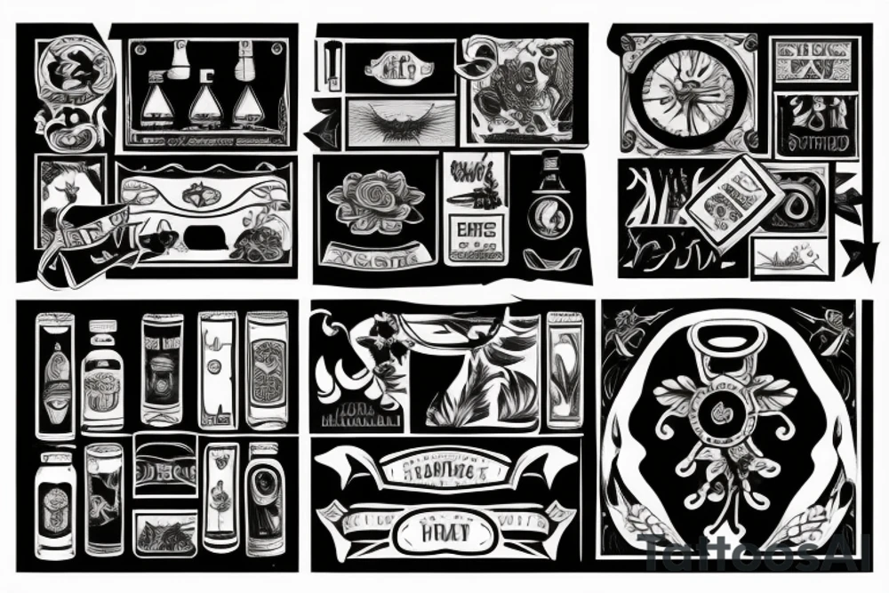 Rum bottle patchwork tattoo idea
